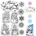 CRASPIRE Merry Christmas Clear Rubber Stamps Greeting Words Snowman Snowflake Holly Xmas Gift Reusable Vintage Transparent Silicone Seal Stamp for Holiday DIY Craft Scrapbooking Journaling Card Making