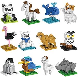 FUN LITTLE TOYS Mini Animals Building Blocks Sets for Goodie Bags, Prizes, Birthday Gifts, Party Favors for Kids 12 Boxes Christmas Stocking Stuffers