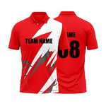 Cricket Polo Collar Sports Jersey for Men with Team Name, Name and Number Printed | Cricket t Shirts for Men Printed with Name | Cricket Jersey with My Name | DOdr1008-C01242023-C-POLO-64-M Red