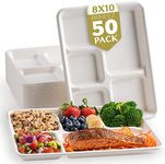 Brheez Eco-Friendly Compartment Disposable School Trays - Made from Bagasse Sugar Cane Fiber - Biodegradable, Compostable & Chemical Free - Pack of 50 8"x10" 5 Compartment White