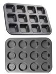 Baking Tray Set 12-Slots Square Shape Brownie Cake Baking Tray and 12-Cups Muffin Cupcake Baking Mould Mini loaf pan Brownie Baking tin Cake Baking Mold