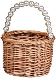 BETAULIFE Wicker Rattan Flower Girl Basket,Pearl Handle Flower Girl Basket,Wedding Flower Girl Basket and Home Decorations.