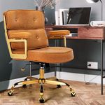 Furb Big and Tall Office Desk Chair, Faux Leather Executive Home Office Desk Chairs, Height Adjustable Swivel Task Chair with Padded Armrest, Computer Chair with Rocking Function (Gold Tan)