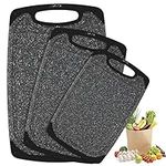 Chopping Boards Set, BPA Free Kitchen Plastic Cutting Boards with Non-Slip Feet and Deep Drip Juice Groove, Dishwasher Safe, Black (3-Piece Set)