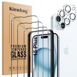 Kiewhay Tempered Glass Compatible with iPhone 15 Plus Screen Protector 6.7'', 3 Pcs Screen Protector + 2 Pcs Camera Lens Protector, [Not for iPhone 15 Pro Max] 99.99% HD Glass Film - 5 Pcs