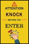 Wildmark Paper Attention Knock Before You Enter Sign Poster For Bedroom And Office Door (Yellow, 12x18 Inches)