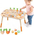 Ranqibo Wooden Activity Table, 6-in-1 Montessori Activity Table for Toddlers, Activity Center for Babies Aged 1–3, Sensory Toys, for Boys and Girls 1+ Years Old