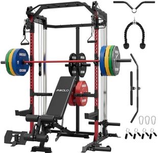 Mikolo Power Cage, 2000LB Power Rack with Independent Dual Pulley System, Multi-Function Home Gym Workout Machine for Cable Crossover (370LBS, Red)
