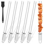 6PCS Skewers for Grilling, Stainless Steel Kabob Skewers for Grilling, 13" Double Pronged BBQ Skewers with Push Bar, Reusable Shish Kebab Skewers Chicken Skewer Sticks Grill Skewers for Camping