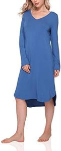 GYS Womens Bamboo Viscose Long Sleeve Nightgown Soft Comfy V Neck Long Night Shirts Sleepwear, Prussian Blue, Large