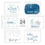 Starry Delight Thank You Cards / 24 Baby Shower Thank You Cards / 6 Night Sky Appreciation Greeting Card Designs / 3 1/2" x 4 7/8" New Baby Gratitude Note Cards/Made In The USA