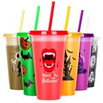 Halloween Color Changing Cups with Lids and Straws, 6 Pack 24oz Plastic Halloween Tumblers Set Halloween Bulk Party Cups, Reusable Cups with Lids and Straws for Halloween Party Favors (1)