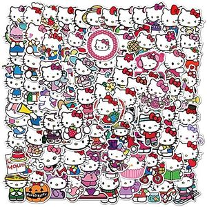 100Pcs Hello Kitty Stickers Pack Kitty White Theme Waterproof Sticker Decals for Laptop Water Bottle Skateboard Luggage Car Bumper Hello Kitty Stickers for Girls Kids Teens