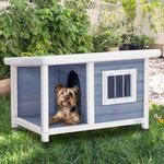 Petsfit Dog House,Wooden Cat Kennels for Outside with Steel Window, Outdoor Pet House with One Room and One Lounge, Asphalt Roof Dog Houses for Outdoor