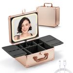 OMIRO Makeup Case, Travel Makeup Bag with Light Up Mirror Set, Makeup Organizer Box with Magnet Travel Makeup Mirror for Women (Rose Gold)