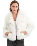 Xintianji Womens Faux Fur Turn-Down Collar Jacket Coat - Open Front Long Sleeve Winter Fuzzy Fleece Coat with Side Pockets White XL