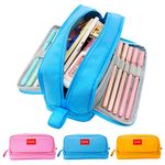 Candofly Large Capacity Pencil Case - Big Pencil Pouch Aesthetic Canvas Pen Bag with 4 Compartments Multifunctional Pencil Box Storage Bag for School Students Adults Women Girls (Blue)