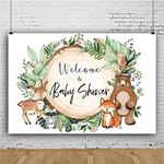 Woodland Baby Shower Backdrop Welcome to Baby Shower Safari Jungle Geenery Animals Photography Backdrop Green Baby Shower Decorations Cake Table Banner Photo Booth Prop 7x5ft