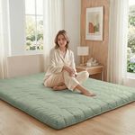 ZonLi Japanese Floor Mattress Futon Mattress King Size, 4" Thicken Roll Up Tatami Mat 100% Cotton Washable Cover, Portable & Foldable Floor Bed Mattress for Sleeping, Dormitory, Adult Kids, Green
