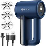 Electric Lint Remover WiredLux - Rechargeable Fabric Shaver Bobble Remover for Clothes & Furniture - Adjustable 3-Speed, 6-Leaf Blade, LED Display, USB Charging - Debobbler with Dual Protection (Blue)