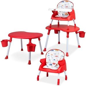 LuvLap 4 in 1 Convertible Baby High Chair with Printed Cushion, 5 Point Safety Belts, High Chair, Low Chair, Booster Chair and Table for Baby, Removable & Washable Food Tray 6 Months+, Red