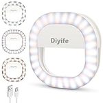 Diyife Selfie Ring Light, [600mAh Long Battery Life] 60 LED Universal Ring Light Clip on Phone Ring Light, 5 Level Brightness 3 Light Color Dimmable Selfie Light for Phone Video Webcast, Girl‘s Gift