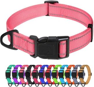 TagME Reflective Nylon Dog Collars, Adjustable Classic Pet Collar with Quick Release Buckle for Medium Dogs, Baby Pink, 1.0" Width