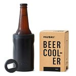 Huski Can Cooler 2.0 | NEW | Premium Can and Bottle Holder | Triple Insulated Marine Grade Stainless Steel | Detachable 3-in-1 Opener | Works as a Tumbler | Best Gifts for Beer Lovers (Black)