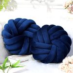 Knot Pillow Velvet Round throw Pillow for sofa, couch, car, floor Pillow, Soft, Baby, Decorative, Embroidered Cushion Pillow (Navy Blue)