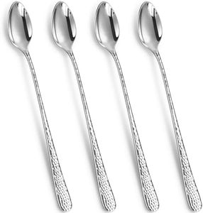 KEAWELL Premium Louise Hammered Long Handle Iced Tea Spoons: 4-Piece/8-Piece Set, 18/10 Stainless Steel, Teaspoons, Coffee Spoons, Brightly Mirror-Polished, Dishwasher Safe (4, 9 inches)