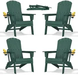 nevilywood Folding Adirondack Chair with Cup Holder Set of 4, HDPE Patio Chairs,All-Weather Outdoor Chairs for Backyard, Deck,Fire Pit-Green