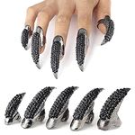 Black Halloween Claw Finger Ring Witch Finger Nail Claw Finger Claws Black Nail Rings Fake Nails Scary Halloween Props