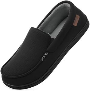 HomeTop Men's Classic Moccasin Slippers Comfy Memory Foam Indoor House Shoes Old Ink,10 US