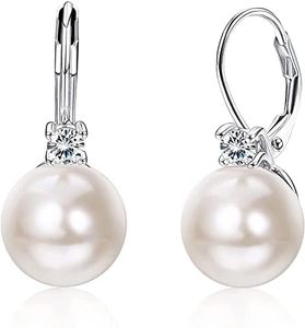 MILACOLATO 925 Argent Boucles d'Oreilles Perle Femme Fermoir Boucle Doreille Pendante En Perle Blanche Noir, Plaquées Or Blanc 18Carats Leverback Zircon Boucles d'Oreilles Avec Coffret Cadeau argent