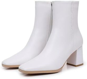 Greemarliy Women's Ankle Boots Square Toe Chunky Block Heel Short Boots for Women Low Heeled Booties with Side Zipper