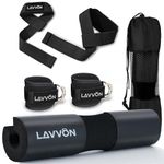 LAVVON Squat Pad Set - Foam Barbell Pad for Squats Cushion, Lunges & Bar Padding for Hip Thrusts - Standard Olympic Weight Bar Pad - With Ankle Straps, Wrist Straps for Weightlifting (Black)