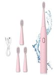 US1984 Sonic Electric Toothbrush for Kids Adults with 5 Modes, 4 Brush Heads & Rechargeable Battery Last up to 30 Days, Ultra Soft, IPX7 Waterproof, Electric Power Tooth brush (Light Pink)