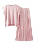 Tanming Women's 2 Piece Outfits Sweater Set Knit Pullover Tops High Waisted Pants Sweatsuits Lounge Set (Pink-XL)