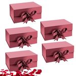 Aakriti Maroon Foldable Rakhi Gift Box Empty Gift Box with Satin Ribbon, Multipurpose Hamper Box Holds upto 5 kg Reuse Gift Boxes for Gift Packing (Medium 24 x 17 x 10 cm, Maroon Matte Finish 5Pcs)