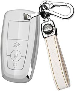 ontto TPU Car Key fob Cover Fit for Ford Mustang Fusion Explorer F-150 F-250 F-350 Mustang Key case Shell Key Holder Bag Keychain Keyring Protector Accessories 3 Buttons White B