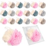 BEAGERUO 20 Pack Travel Loofah Individually Wrapped, Small Loofah Shower Puff, 30g Mini Bath Sponge Pouf Ball Body Sponges for Shower, Multicolor