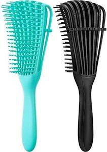 2 Pieces Detangling Brush for Afro America/African Hair Textured 3a to 4c Kinky Wavy/Curly/Coily/Wet/Dry/Oil/Thick/Long Hair, Knots Detangler Easy to Clean (Black, Green)