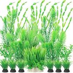 BEGONDIS 18Pcs Artificial Aquarium All Green Plants Set, Artificial Plastic Plants Fake Aquatic Plants Artificial Fish Tank Plants for Aquarium Decorations