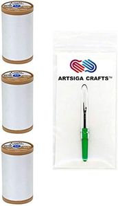 Coats & Clark Sewing Thread Machine Quilting Pure Egyptian Cotton Thread 350 Yards (3-Pack) White Bundle with 1 Artsiga Crafts Seam Ripper S975-0100-3P