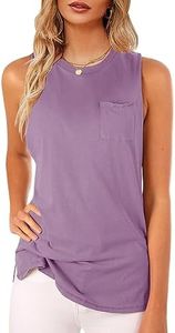 Women's High Neck Tank Top Sleeveless Blouse Plain T Shirts Pocket Cami Summer Tops Large