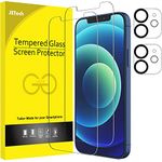 JETech Screen Protector for iPhone 12 6.1-Inch with Camera Lens Protector, Tempered Glass Film, 2-Pack Each