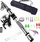 BNTTEAM Portable Fishing Spinning Rod and Reel Combo set Carbon Fiber Fluorescent Rod Tip, with Fishing Lures Line Carrier Bag Kits for Travel Surf Saltwater Freshwater