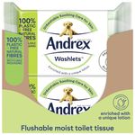 Andrex Ultra Care Washlets, 12 Packs - Flushable Toilet Wipes - Skin Kind Soothing Wipes - Contains Aloe Vera and Prebiotic Lotion- Biodegradable and Plastic-Free