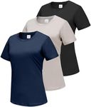 HIBETY 3 Pack Women's Cotton T-Shirts, Workout Gym Running Shirts, Lightweight Crewneck Short Sleeve Shirts Black/Grey/Navy-XL