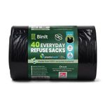 BIN IT 40 Tie Top, Everyday Refuse Sacks, Bin Bags, Bin Liners, 70 Litre, Recycled, Strong, Tear Resistant, 30 μm, Perfect for Every Day Use, Household, Office, Kitchen & Caterers